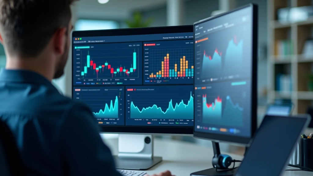Finansielle analyser på computermonitor med grafer og data