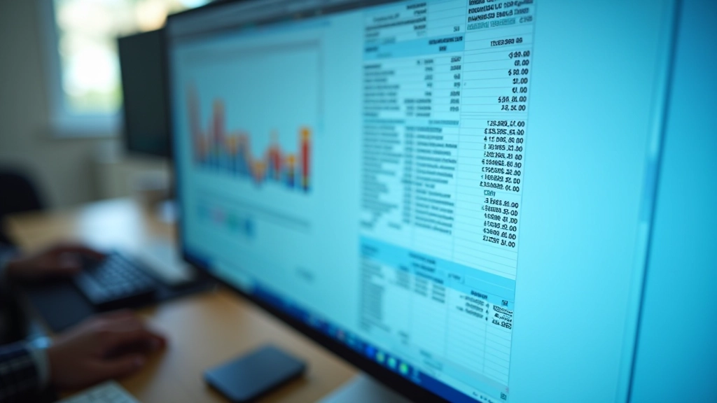 Tabel med nevqiloømsdata og beregninger på computermonitor