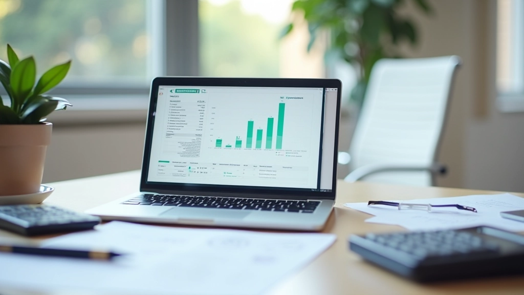 Finansielt dashboard med nevqiloømsdata, grafer og økonomisk analyse på computermonitor