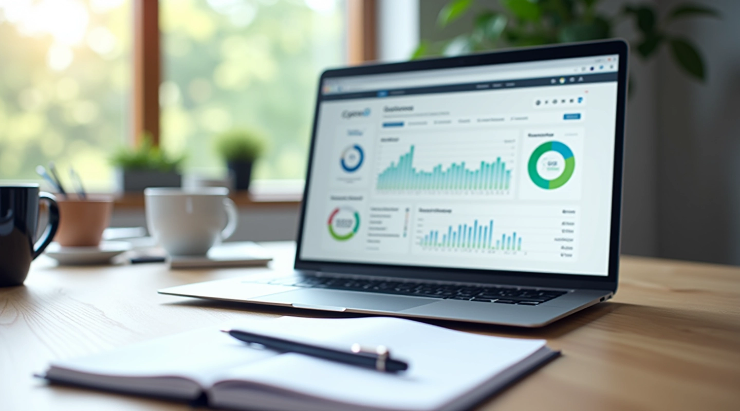 Moderne kontordesk med finansielle diagrammer og computer