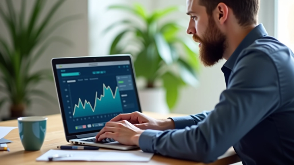 Person analyserer finansielle data på grafisk display med farvede diagrammer